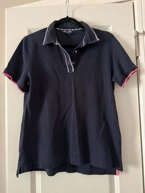 Brooks Brothers ProSport Navy Blue Pink Trim Polo Shirt Size L